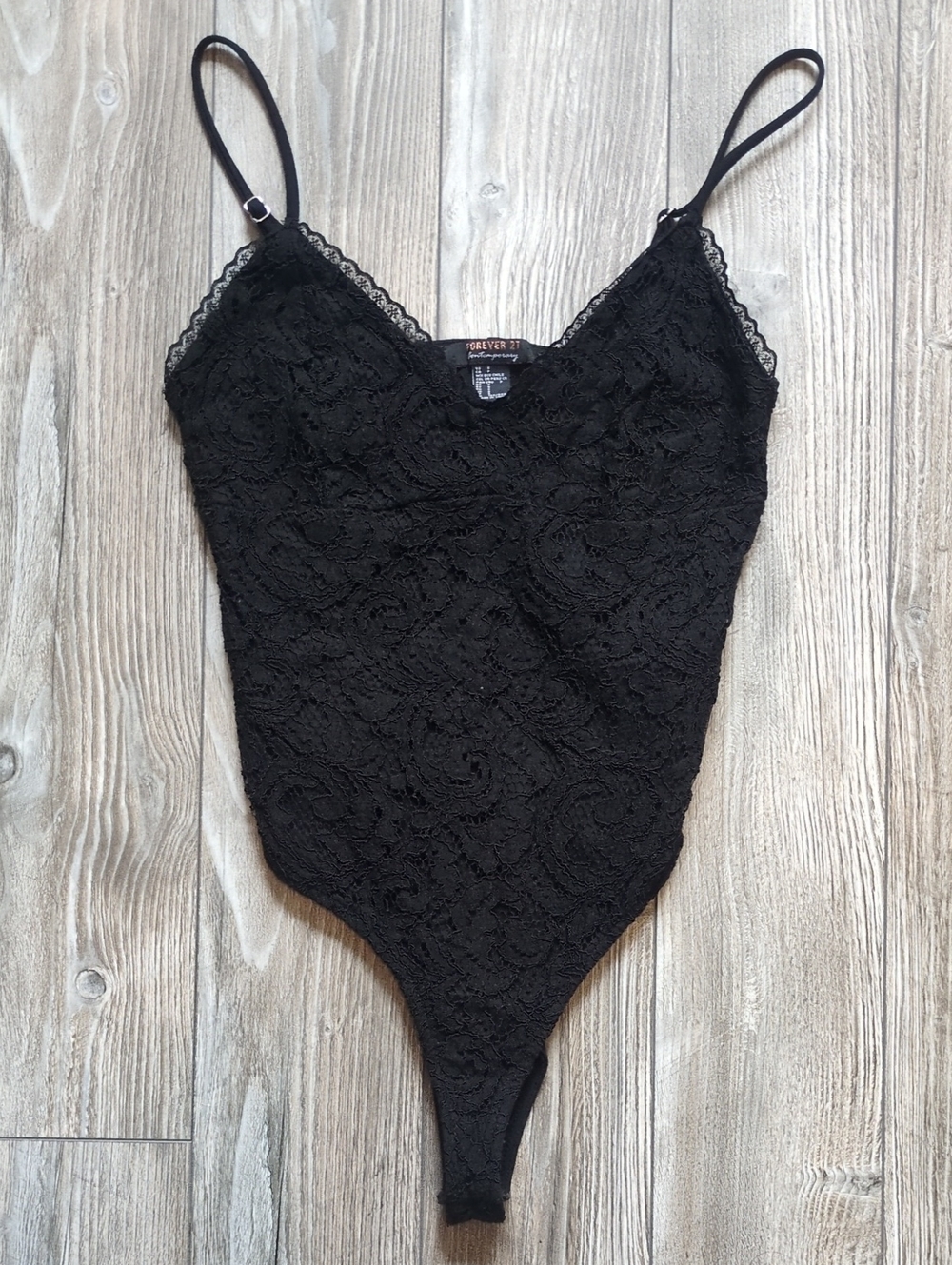 Forever 21 Black Lace Thong Bodysuit S